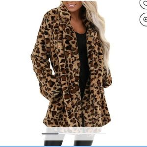 New Women’s leopard faux fur jacket with pockets